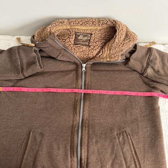 G.H. Bass & Co Mens Full Zip Hooded Fleece Jacket Outdoors Brown Barn Utility - Picture 12 of 15